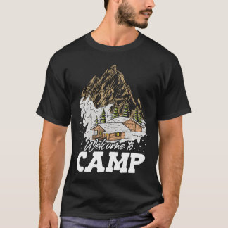ウェルカム キャンプ キャンピング キャンプ場 ハウス 山 フリー Tシャツ
