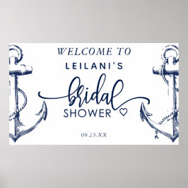ウェルカム ネイビー ブライダルシャワー アンカー ホワイト ポスター