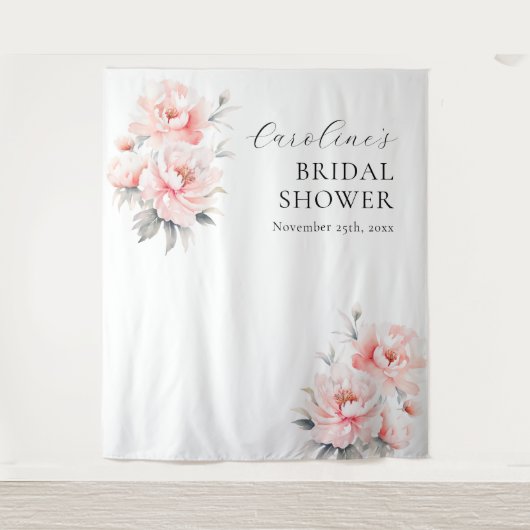 ウェルカム フローラル 牡丹 ブッシュピンク ブライダルシャワー タペストリー (正面)