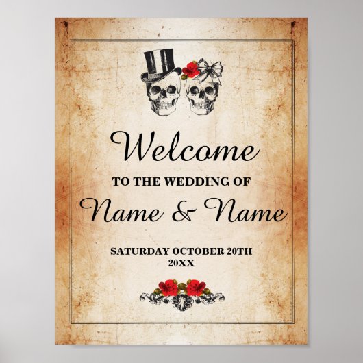 ウェルカム ラスティック スカル ハロウィン サイン ウェディング (正面)