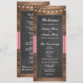 ウェルカム レッド チェック ラスティック チョーク ウェディング プログラム (正面/裏面)