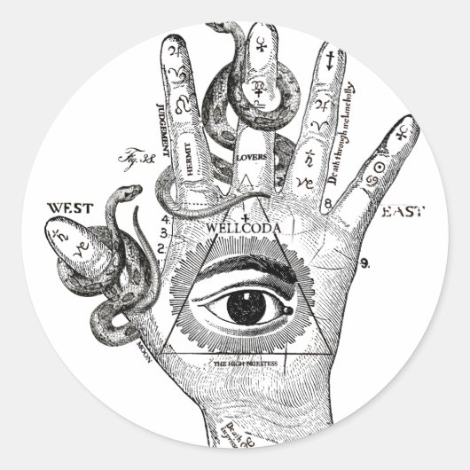 ウェルコダイルミナティコンパススネークハンド ラウンドシール (正面)