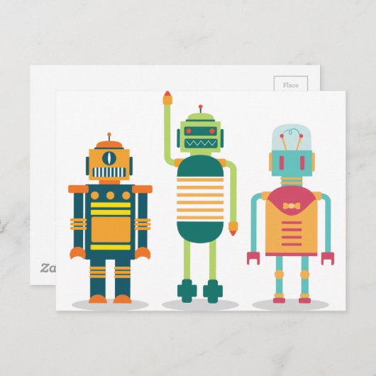 ウェルコダカートゥーンロボットパーティーキッドおもしろいライフ ポストカード (正面/裏面)