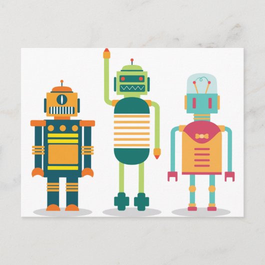 ウェルコダカートゥーンロボットパーティーキッドおもしろいライフ ポストカード (正面)