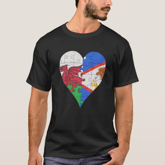 ウェルシュアメリカサモアン国旗のハート Tシャツ (正面)