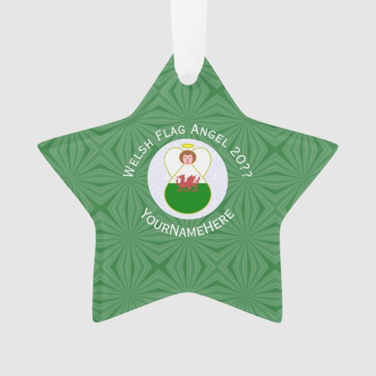 ウェルシュエンジェルクリスマスパーソナライズされた国旗 オーナメント (正面)