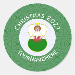 ウェルシュエンジェルクリスマスパーソナライズされた国旗 ラウンドシール