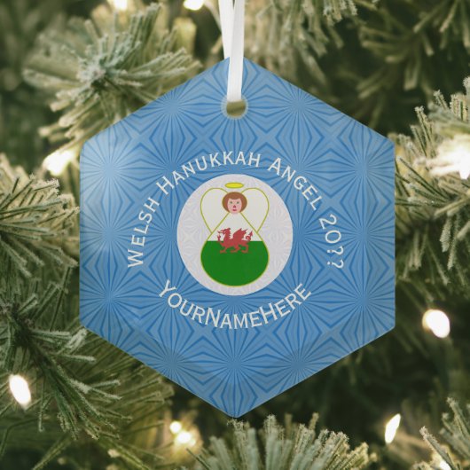 ウェルシュエンジェルハヌカーパーソナライズされた国旗 ガラスオーナメント (インサイチュ)