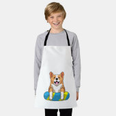ウェルシュコーギーとスイミングボード エプロン (着用した状態)