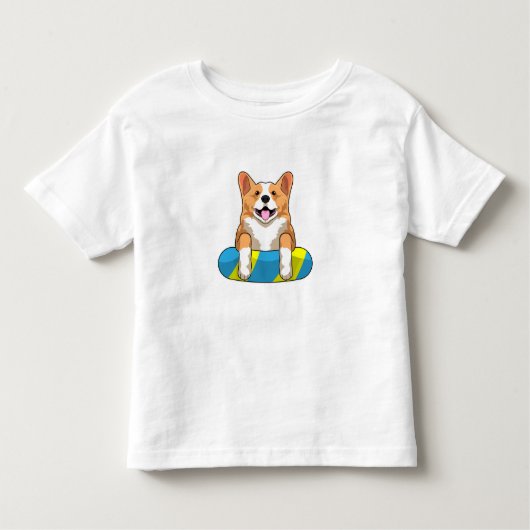 ウェルシュコーギーとスイミングボード トドラーTシャツ (正面)
