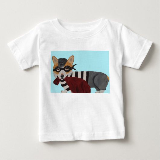  ウェルシュコーギーのお菓子泥棒Tシャツ ベビーTシャツ (正面)