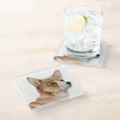 ウェルシュコーギーの水彩画の絵画 ガラスコースター (アングル)