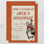 ウェルシュコーギーの水玉模様の誕生日の招待状 招待状 (正面/裏面)