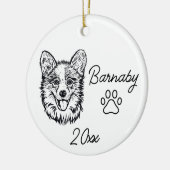 ウェルシュコーギーの犬カスタム名と年ラインアート セラミックオーナメント (左)