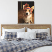 ウェルシュコーギーは手編み帽子をかぶって半身裸 キャンバスプリント (インサイチュ (寝室))