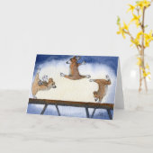 ウェルシュコーギーは芸術的な体操の後をつけます カード (黄色い花)