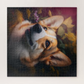 ウェルシュコーギーインカラフルガーデン開花 ジグソーパズル (横)