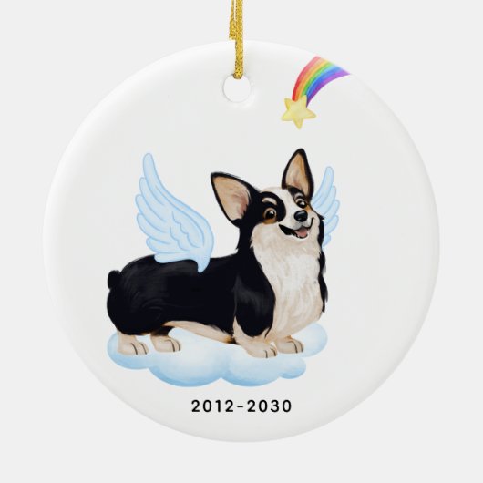 ウェルシュコーギーエンジェルパーソナライズされたドッグメモリアル セラミックオーナメント (裏面)