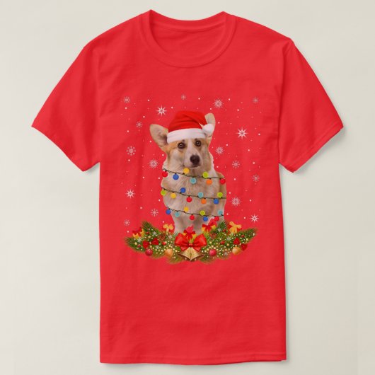 ウェルシュコーギークリスマスライトサンタクリスマスドッグ恋人 Tシャツ (デザイン正面)