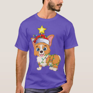 ウェルシュコーギークリスマス照明ツリーサンタウェルシュコーギーC Tシャツ