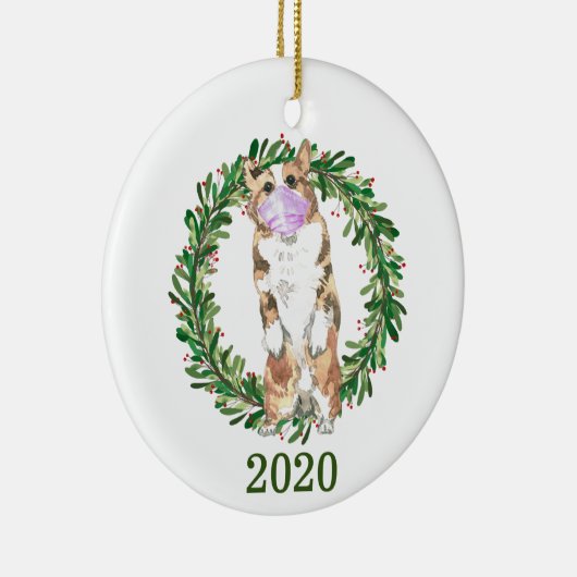 ウェルシュコーギークリスマス着用顔マスク2020 セラミックオーナメント (右)
