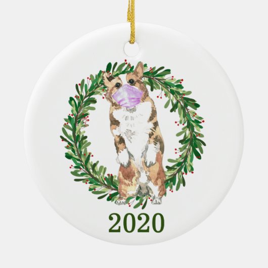 ウェルシュコーギークリスマス着用顔マスク2020 セラミックオーナメント (裏面)