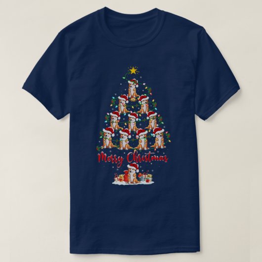 ウェルシュコーギードッグクリスマスツリーライトウェおもしろいルシュ Tシャツ (デザイン正面)