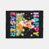 ウェルシュコーギードッグハッピーイースターエッグ狩りバニー耳Ea フリースブランケット (正面(横))