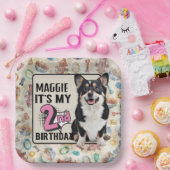 ウェルシュコーギーパーソナライズされた2回目の誕生日パーティー ペーパープレート (パーティー)