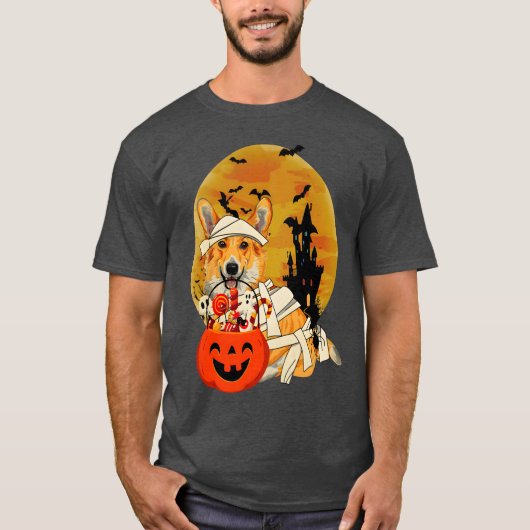 ウェルシュコーギームミハロウィーンコおもしろいルギハロウィーン Tシャツ (正面)