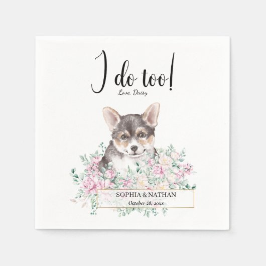 ウェルシュコーギー子犬結婚のカクテルナプキン スタンダードカクテルナプキン (正面)