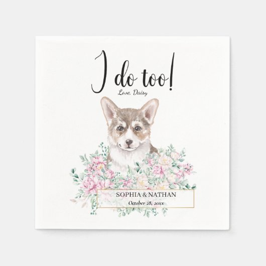 ウェルシュコーギー子犬結婚のカクテルナプキン スタンダードカクテルナプキン (正面)