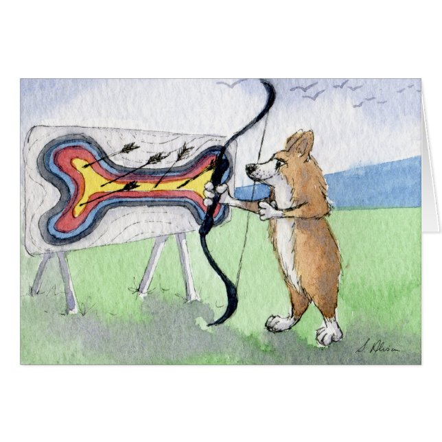 ウェルシュコーギー犬のアーチェリー (正面横)