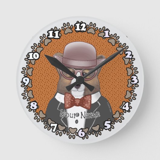 ウェルシュコーギー眼鏡 ラウンド壁時計 (正面)