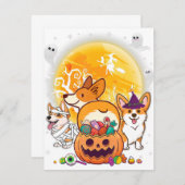 ウェルシュコーギー カーディガン 犬 魔法使い 月 幽霊 H 招待状 (正面/裏面)