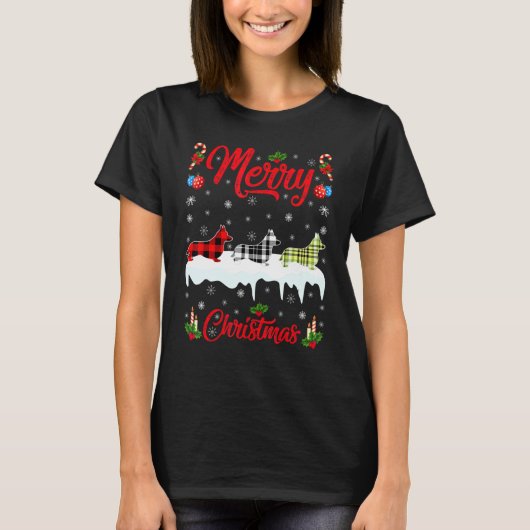 ウェルシュコーギー クリスマス ヒョウ柄 コーギー Xmas Tシャツ (正面)