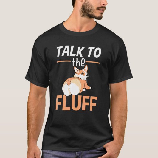 ウェルシュコーギー フラッフィードッグの飼い主に話しかける Tシャツ (正面)