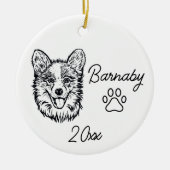 ウェルシュコーギー 犬 カスタム名と年 ラインアート セラミックオーナメント (正面)