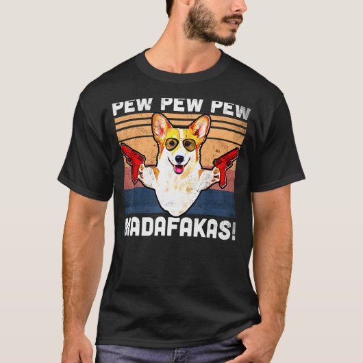 ウェルシュコーギー Pew Pew Madafakas ビンテージ コーギー ぬいぐるみ Tシャツ (正面)