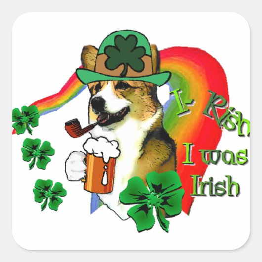 ウェルシュコーギーSt patricks day スクエアシール (正面)