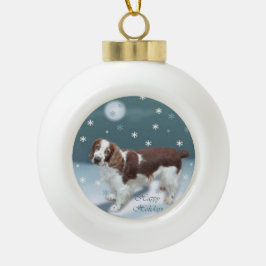 ウェルシュスプリンガースパニエル犬クリスマス セラミックボールオーナメント