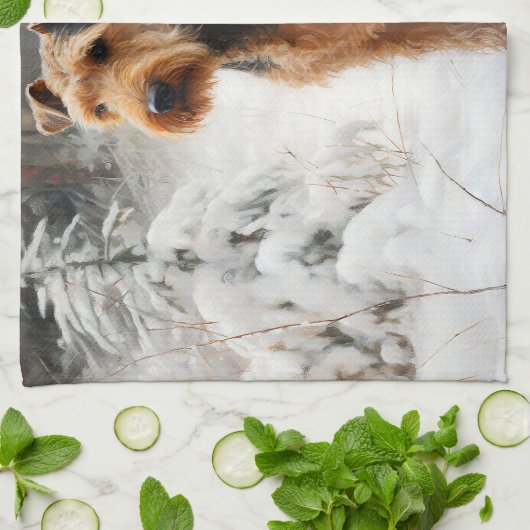 ウェルシュテリアは雪のクリスマスを過ごした キッチンタオル (折り畳み)