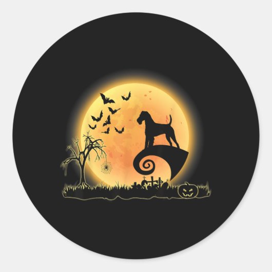 ウェルシュテリア怖い犬と月面犬の面白いハロウィン ラウンドシール (正面)