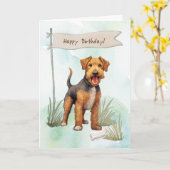 ウェルシュテリア犬の誕生日標識 カード (黄色い花)