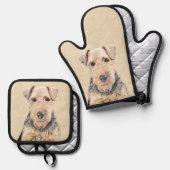 ウェルシュテリア絵を描ーのWTかわいいオリジナルドッグアート 鍋つかみ&鍋敷きセット (正面/裏面)