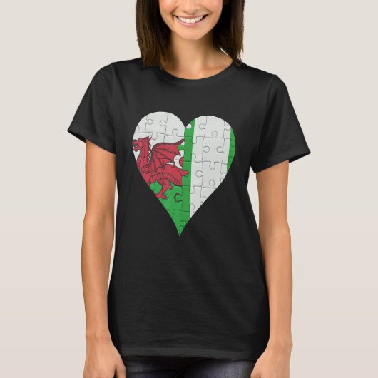 ウェルシュナイジェリア国旗のハート Tシャツ (正面)