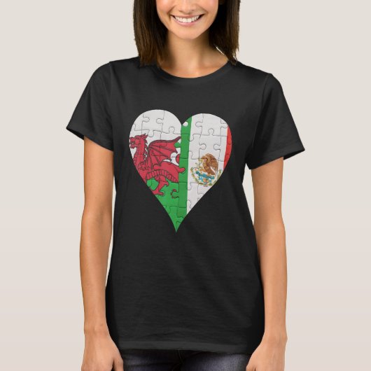 ウェルシュメキシコ国旗のハート Tシャツ (正面)