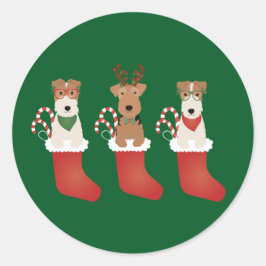 ウェルシュワイヤキツネテリアドッグスクリスマス ラウンドシール