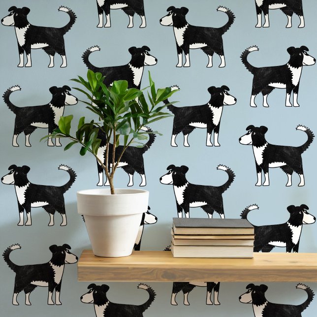 ウェルシュ縁どコリードッグパターン 壁紙 (Welsh border collie sheepdog dog themed peel and stick wallpaper)