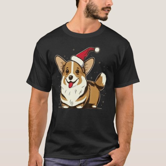 ウェルシュ・コーギーのクリスマス ウェルシュ・コーギー1のサンタ Tシャツ (正面)